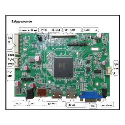 China Civil and industrial application JX-9104DP 4K V par 1 and LVDS 3840*2160 with 2*HD MI+DP+VGA LCD controller module panel support motion image rotate 90 degree for sale