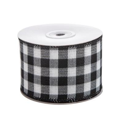 China Chirstmas Christmas Decor 63mm Black and White Burlap Ribbon Classic Buffalo Plaid Christmas Ribbon for DIY Gift Wrap Decoration Craft for sale