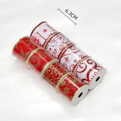 China New Product Printed Chirstmas Decor 63mm Custom Christmas Ribbon Snowflake Red Leave Marry Ribbon Garland Christmas Decoration for sale