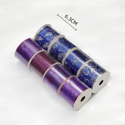 China Custom Printed Blue Purple Ribbon Garland Chirstmas Decor 63mm Purple Christmas Ribbon Snowflake Christmas Tree Decoration for sale