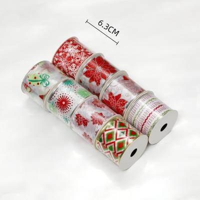 China New Product Printed Custom Chirstmas Decor 63mm Christmas Ribbon Christmas Tree Ribbon For Garland Decoration for sale