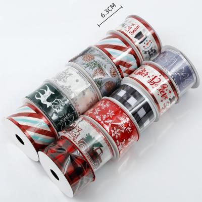 China Chirstmas Decor 63mm New Product Christmas Ribbon Snowman Deer Car Christmas Ribbon Decorative Ribbon With Snowman Car Model for sale