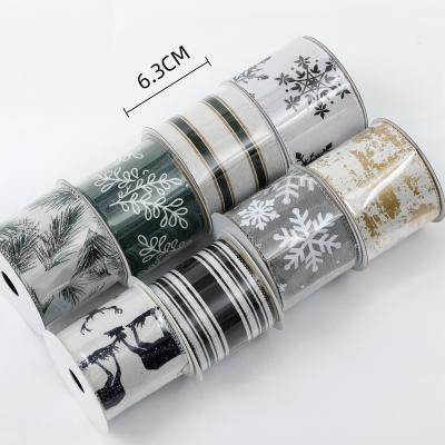 China Chirstmas Decor 63mm New Product Printing Decorative Christmas Ribbon Snowflake Christmas Tree Ribbon for sale