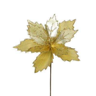 China Newest Style Gold Glitter Flower Artificial Glitter Gold Christmas Flower Artificial Flower With Shimmering Powder for sale