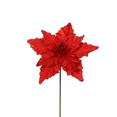 China Newest Style Glitter Flower Red Artificial Flower Red Glittering Artificial Flower Red With Shimmering Powder for sale