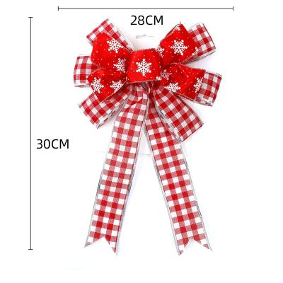 China NewYear Bow Ornament 28*30cm Handmade Bow Ornament 28*30cm Bow Edge Snowflake Ribbon Flocking Silver Cable Bow For Rustic Farmhouse for sale