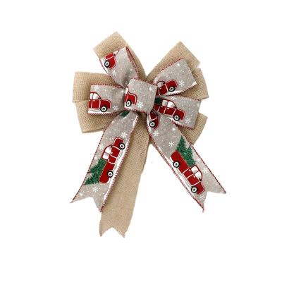 China NewYear Bow Ornament 28*30cm Burlap Christmas Bow with Car Model for Xmas Valentine Decoration Crafts for sale