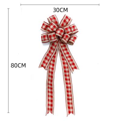 China 30*80cm Handmade Ornament Handmade Burlap Bow Plaid Ribbon Bow Printed Christmas Bowknots for Rustic Farmhouse DIY Christmas Gift Decorations for sale