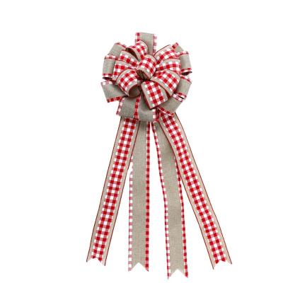 China Handmade Ornament 30*80cm Burlap Bow Plaid Ribbon Bow Christmas Bowknots For Rustic Farmhouse DIY Christmas Gift Decorations for sale