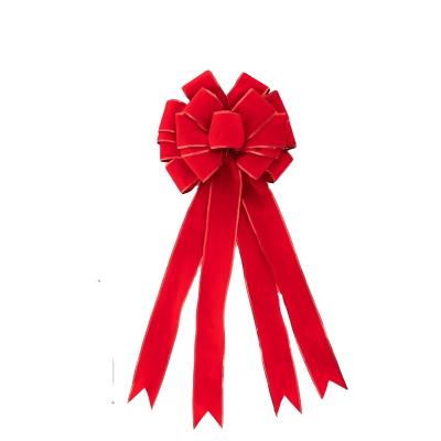 China Christmas Handmade Flocking Bow Ornament 30*80cm Ribbon Bowknots For Farmhouse DIY Rustic Xmas Gift Decorations for sale