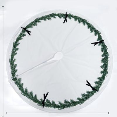 China Winter White Christmas Tree Skirt 100*100cm Christmas Tree Skirt With White Green Leaf Mat Christmas Tree For Rustic Farmhouse Decoration Ornaments for sale