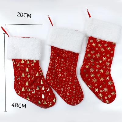 China Red Christmas Ornament Stocking 20*48cm Christmas Ornament Stocking With Plush Cuff Gilliter Snowflake Red Christmas Stocking For Christmas Tree for sale