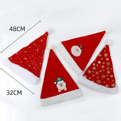 China Polyester Santa Claus Red White Printed Christmas Hat Short Plush Christmas Hat Decoration For Xmas Holiday Hats for sale