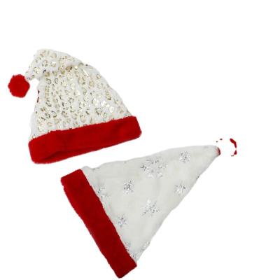 China Soft Polyester White+Red Velvet Children Christmas Hat Short Plush Soft Christmas Hat Decoration For Xmas Holiday Hats for sale