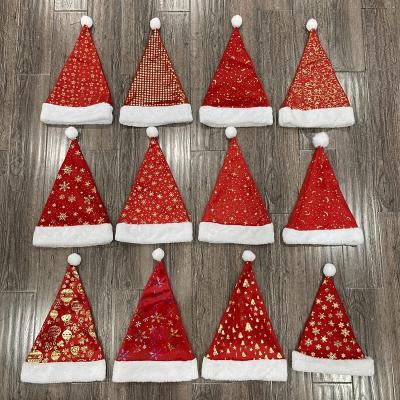 China Polyester Santa Claus Red White Sequin Christmas Short Plush Christmas Hat Sequin Decoration For Xmas Holiday Hats for sale