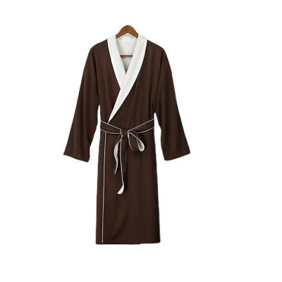 China Hotel Luxury Double Layer Peach Logo Skin Bathrobe Thermal Custom Plush Striped Microfiber Spa Bathrobe for sale