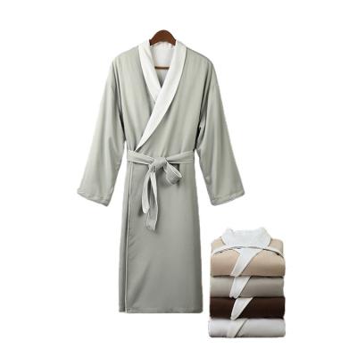 China OEM Breathable Unisex Luxury Spa Lounges Double Layers Sleepwear Shawl Collar Cotton Terry Twill Bathrobe Men Peach Skin Bathrobe Home Spa for sale