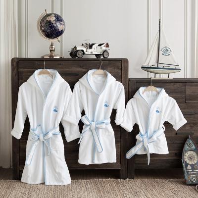 China Breathable 100% Cotton Kids Embroidried Logo Velor Hooded Bathroom Towel Robe Bathrobe With Belt for sale