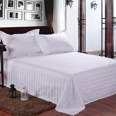 China Disposable 100% Cotton Bed Sheet Stripe Duvet Cover Hotel Bed Blanket Set White With Stripes for sale