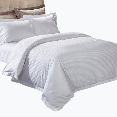 China 100% Cotton Sateen Sheets 3cm Stripe Hotel Bed Disposable Bed Cover Set White With Pillow Cover for sale