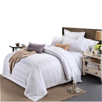 China Hotel Linen Bedding Cotton Quilt Cover Set Nondisposable Bed Cover Set White With Jacquard Pillow Cover for sale