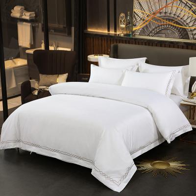 China Disposable Hotel Bedding Embroidery Pillow Covers Embroidery Line Set Cotton Hotel Bed Cover for sale