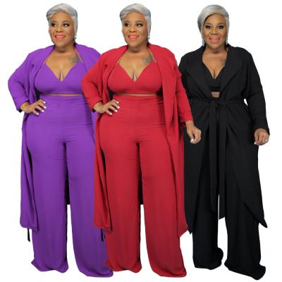 China 2021 New Arrival Autumn Breathable Fall Fashion Plus Size Cardigan Lounge Wear Loose 3 Piece Set Women Clothes Outfits for sale