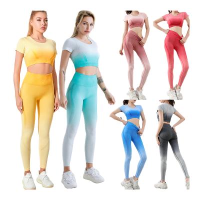 China Summer Gym Wear T-shirt Breathable Seamless Sport Training &Yoga Jogging Suit Home Fitness Clothing Sets Equipment With Custom Logo for sale