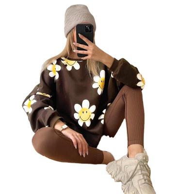 China Breathable YZ Fashion Accessories And Flower Graphic Sweatshirt Set for sale