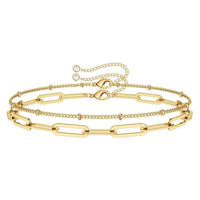 China TRENDY Chain Pearl Bar Gold Bracelet Stainless Steel Filled Adjustable Layered Bracelet for sale