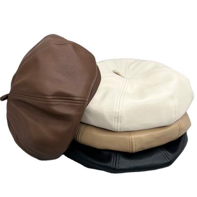 China Fashion Faux Leather Elastic Band British Style Pumpkin Beret Hat for sale