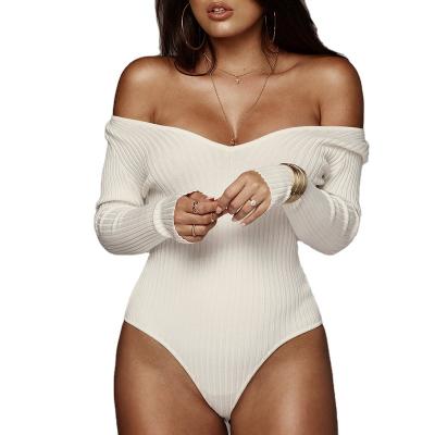 China Breathable Women's V Neck Long Sleeve Knitted Solid Color Sexy Slim Jumpsuit 2022 for sale