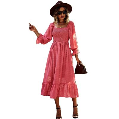 China Breathable 2023 Spring High Quality Off Shoulder Long Sleeve Midi Dress For Women for sale