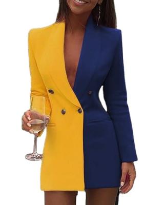 China Breathable New Trending Long Sleeves Bright Color Block Office Career Elegant Blazer For Women for sale