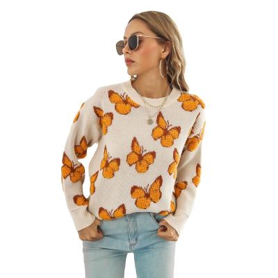 China Anti-wrinkle Women Loose  Long Sleeve European Knit Y2K Stereoscopic Butterfly Sweater for sale