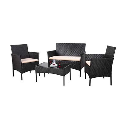 China Modern Garden Sets Balcony Rattan Furniture Three Chairs Sofa One Table Set Four Pieces for sale