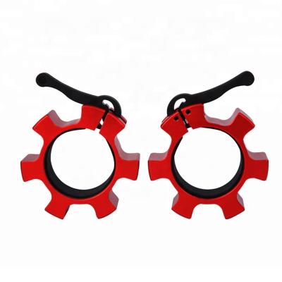 China Logo Fitness Training High Quality Non-slip Professional Custom Weightlifting Competition Sling Aluminum Barbell Clamps for sale