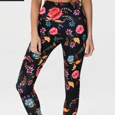 China Antibacterial Wholesale Nylon Flower Print Leggings Women Yoga Use Tight Pants Fitness Printing Custom Leggings for sale