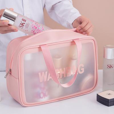 China Fashionable Make PVC White Toiletry Bag Pouch With Zipper Simple Clear Style Trim Bag 3 Pcs 1 Set for sale