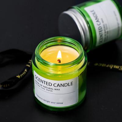 China Parties Wholesale Customized Private Label Luxury Green Glass Scented Jar Candle for sale