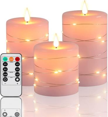 China Flameless Birthday Rose Candle Battery Candle With String LED Light Battery Operated Candle With Remote Control And 3 Piece Timer Se for sale