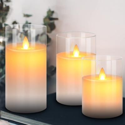 China Candle Wedding Battery Operated Flashing Glass Candle Column LED Flameless Candle Birthdays 5 Pieces Set for sale