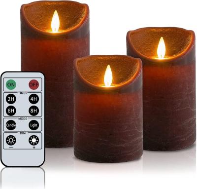 China Real Birthdays Brown Flameless Candles Wax LED Flashing Candles With 3 Piece 10 Button Remote Control Set for sale