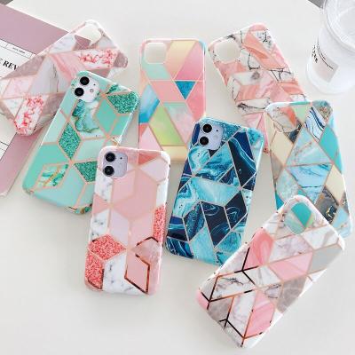 China Protection suitable for Apple 11 12 cell phone cases, plating marble iPhone7/8plus/xr/xs half-pack splicing protective phone case for sale