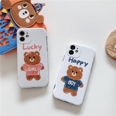 China Anti-fall side bear pink blue imd phone case for iPhone 12 pro cell phone case for iPhone 11pro max / iPhone7 8 for sale