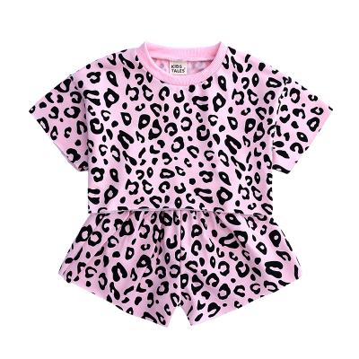 China 100% Breathable Wholesale Hot Selling Toddler Porcelain Baby Clothes Leopard Baby Short Sleeve Baby Clothing Set for sale