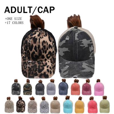 China 2023 Manufacturer Brands New Washed Cross Ponytail Fashion Casual Fashionable Baseball Cap Outdoor Travel Leopard Camouflage Sunshade Hat for sale