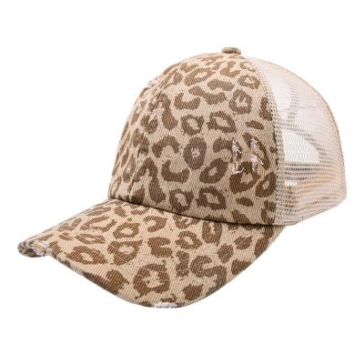 China New COMMON 2023 Leopard Print Baseball Cap Ladies Loophole Ponytail Hat High Quality Outdoor Sunscreen Sports Peaked Mesh Cap for sale