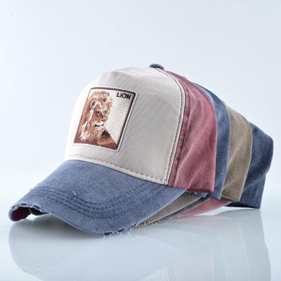 China 2023 JOINT lion logo wholesale embroidery fashion trucker hat custom 6 panel worn baseball cap for sale