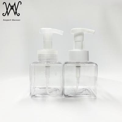 China Household Products 250ml Square Cube PET Plastic Bottle With Foaming Hand Soap Pump Sprayer for sale